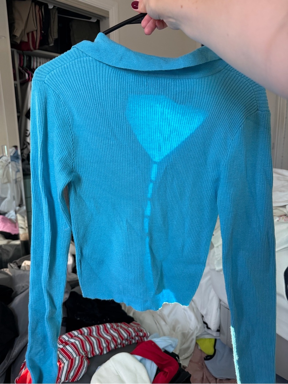 ASOS Bright Turquoise Button-Front Ribbed Collared Sweater - Picture 2 of 2